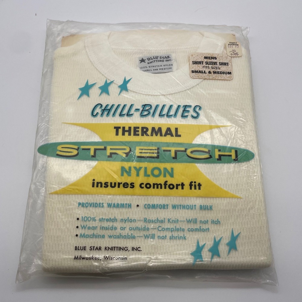 NOS Blue Star Knitting Mens 100% Stretch Nylon Thermal Long Johns Underwear
